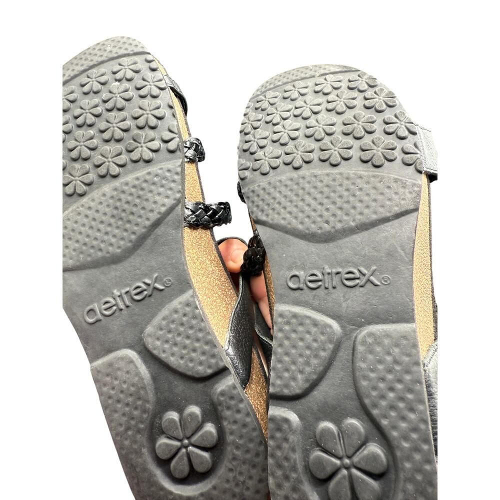 👡 Aetrex Black Leather Braided Sandals Comfort Arch Support Women size 9.5 - Picture 4 of 5